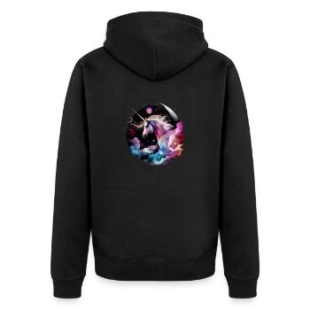Magisches Einhorn - Unisex Premium Bio Zip Hoodie - Schwarz - Hinten - Nico (187cm)