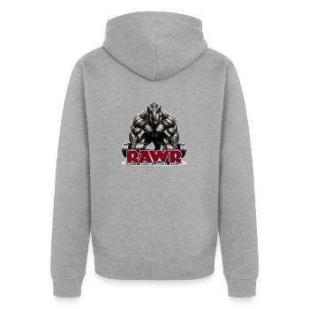 Haltère T-Rex RAWR - Veste à capuche bio Premium Unisexe - gris chiné - Dos - Nico (187cm)