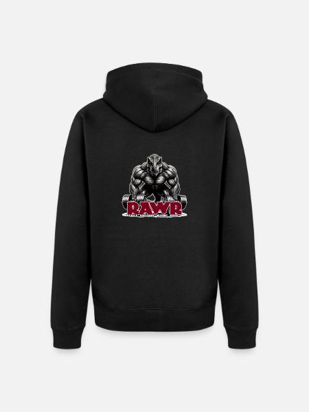 T-Rex Dumbbell RAWR - Unisex Premium Organic Zip Hoodie - black