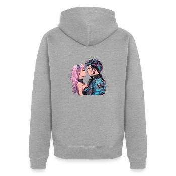 80er Jahre New Wave - Unisex Premium Bio Zip Hoodie - Grau meliert - Hinten - Nico (187cm)