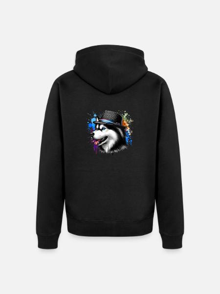 Husky with blue eyes - Unisex Premium Organic Zip Hoodie - black