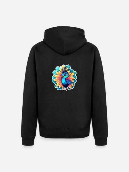 Peacock Bird Drawing - Unisex Premium Organic Zip Hoodie - black