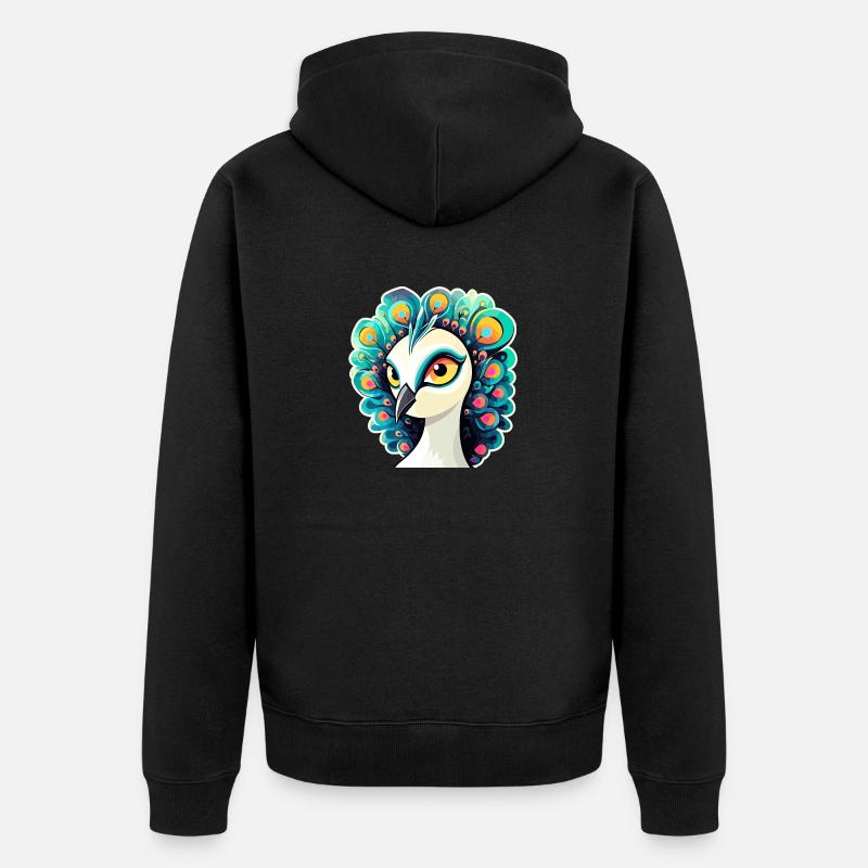 Dessin d’oiseau paon - Veste à capuche bio Premium Unisexe - noir