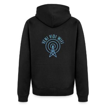Veni Vidi Wifi (Turm) - Unisex Premium Bio Zip Hoodie - Schwarz - Hinten - Nico (187cm)