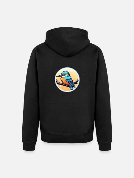Kingfisher Bird Drawing - Unisex Premium Organic Zip Hoodie - black
