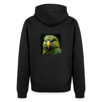 Der Kea-Berg Papagei gilt als sehr intelligent - Unisex Premium Bio Zip Hoodie - Schwarz - Hinten - Nico (187cm)