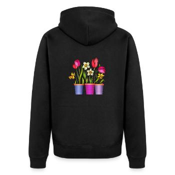 Blumen - Unisex Premium Bio Zip Hoodie - Schwarz - Hinten - Nico (187cm)