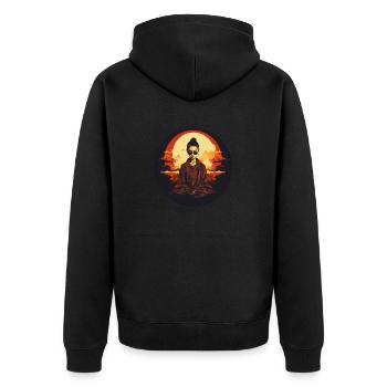 Cooler weiblicher buddhistischer Mönch - Unisex Premium Bio Zip Hoodie - Schwarz - Hinten - Nico (187cm)