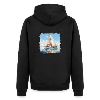 Eine Segelyacht ist ein Sportboot - Unisex Premium Bio Zip Hoodie - Schwarz - Hinten - Nico (187cm)