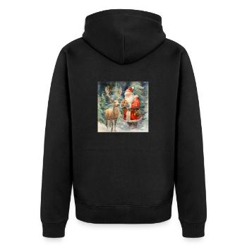 Der Weihnachtsmann und eins seiner Rentiere - Unisex Premium Bio Zip Hoodie - Schwarz - Hinten - Nico (187cm)