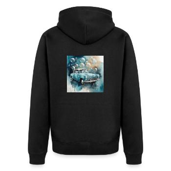 Vieille voiture avec des bulles de savon à l’aquarelle. - Veste à capuche bio Premium Unisexe - noir - Dos - Nico (187cm)