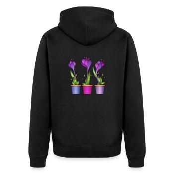 Blumen - Unisex Premium Bio Zip Hoodie - Schwarz - Hinten - Nico (187cm)