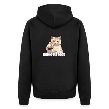 Katze - bring me food - Unisex Premium Bio Zip Hoodie - Schwarz - Hinten - Nico (187cm)