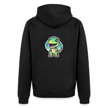 Tyrannosaurus Rex Dinosaurier Zeichnung - Unisex Premium Bio Zip Hoodie - Schwarz - Hinten - Nico (187cm)