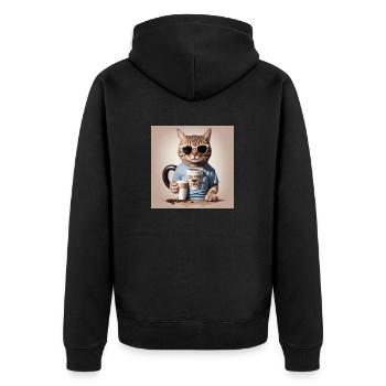 Coffee Cat - Unisex Premium Organic Zip Hoodie - black - Back - Nico (187cm)