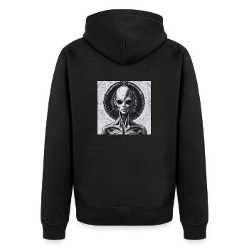 Astrophysik Spiritualität - Unisex Premium Bio Zip Hoodie - Schwarz - Hinten - Nico (187cm)