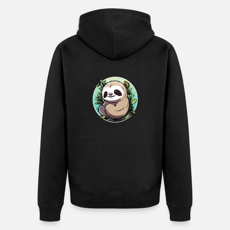 Faultier Zeichnung - Unisex Premium Bio Zip Hoodie - Schwarz