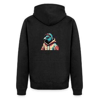Coole Straßen Taube Vogel - Unisex Premium Bio Zip Hoodie - Schwarz - Hinten - Nico (187cm)