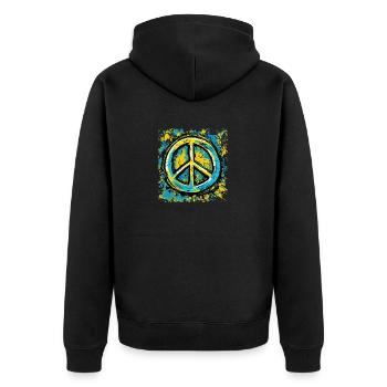 Peace Zeichen Friede in der Ukraine - Unisex Premium Bio Zip Hoodie - Schwarz - Hinten - Nico (187cm)