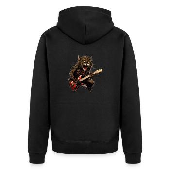 Haustiere, Niedlich, Katze, Tier, Katze, Lustige Musik, Gitarre - Unisex Premium Bio Zip Hoodie - Schwarz - Hinten - Nico (187cm)