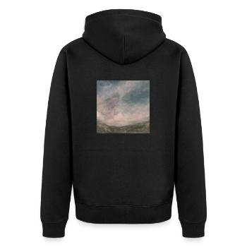 Abstrakter Himmel rosa - Unisex Premium Bio Zip Hoodie - Schwarz - Hinten - Nico (187cm)