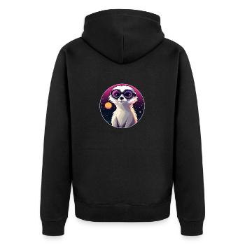 Erdmännchen Zeichnung - Unisex Premium Bio Zip Hoodie - Schwarz - Hinten - Nico (187cm)