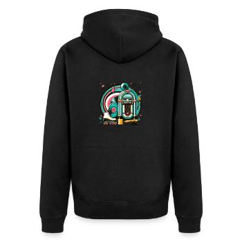 Retro Musik und Rollschuh Grafik - Unisex Premium Bio Zip Hoodie - Schwarz - Hinten - Nico (187cm)