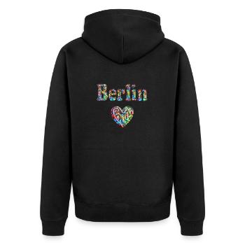 Ein Herz für Berlin - Unisex Premium Bio Zip Hoodie - Schwarz - Hinten - Nico (187cm)