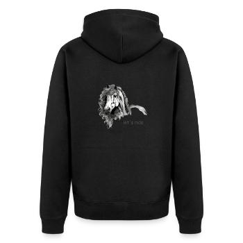 Pferdeportrait in schwarz-weiß - Unisex Premium Bio Zip Hoodie - Schwarz - Hinten - Nico (187cm)
