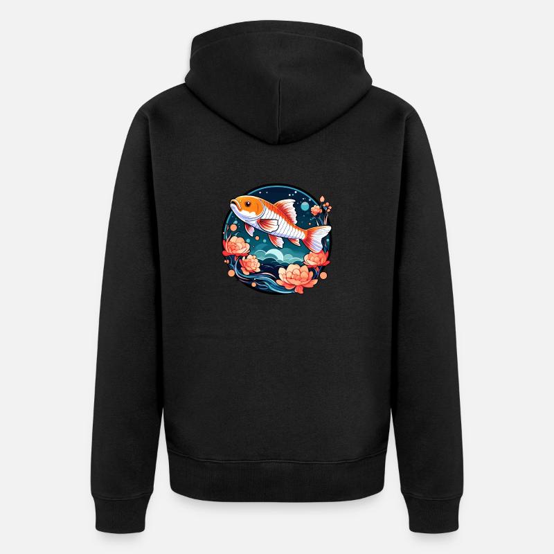 Dessin de carpe koï - Veste à capuche bio Premium Unisexe - noir