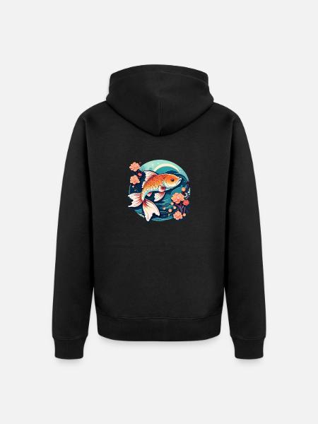 Koi Carp Drawing - Unisex Premium Organic Zip Hoodie - black