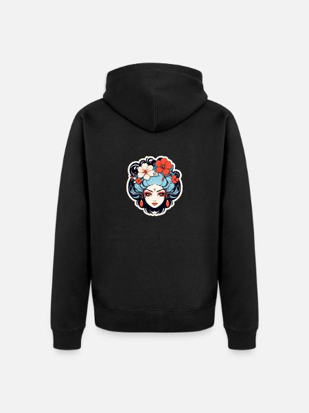 Geisha Illustration - Unisex Premium Organic Zip Hoodie - black