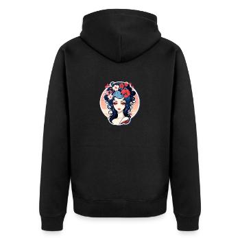Geisha Illustration - Unisex Premium Bio Zip Hoodie - Schwarz - Hinten - Nico (187cm)