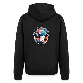Geisha Illustration - Unisex Premium Bio Zip Hoodie - Schwarz - Hinten - Nico (187cm)