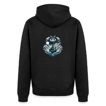 Nautische Mystik: Segelschiff-Abenteuer - Unisex Premium Bio Zip Hoodie - Schwarz - Hinten - Nico (187cm)