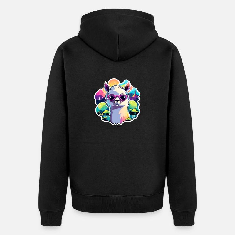 Illustration de lama alpaga - Veste à capuche bio Premium Unisexe - noir