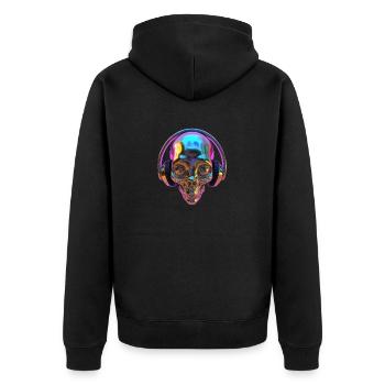 Chromatischer Alien-Kopf mit Kopfhörern - Unisex Premium Bio Zip Hoodie - Schwarz - Hinten - Nico (187cm)