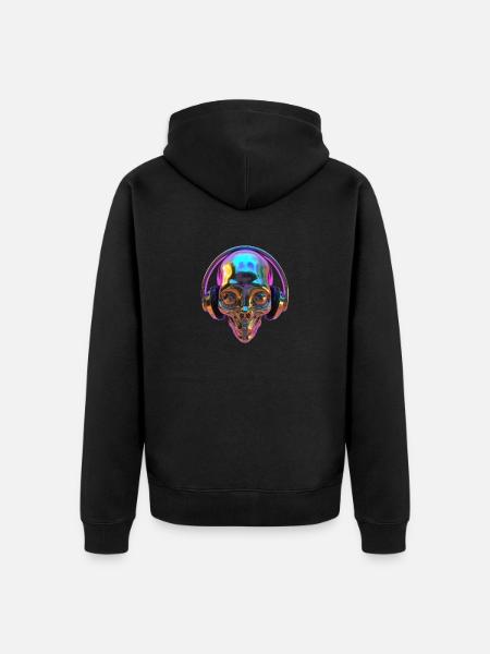 Chromatischer Alien-Kopf mit Kopfhörern - Unisex Premium Bio Zip Hoodie - Schwarz