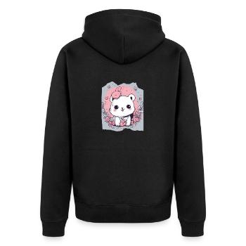 Mignon Kawaii Blanc Animal Rose Fond Pour Elle - Veste à capuche bio Premium Unisexe - noir - Dos - Nico (187cm)