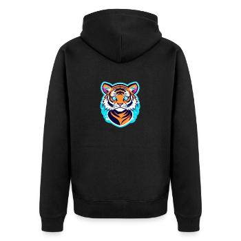 Tiger Illustration - Unisex Premium Bio Zip Hoodie - Schwarz - Hinten - Nico (187cm)