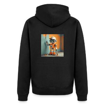 niedlicher kleiner orangefarbener futuristischer Vintage-Roboter - Unisex Premium Bio Zip Hoodie - Schwarz - Hinten - Nico (187cm)