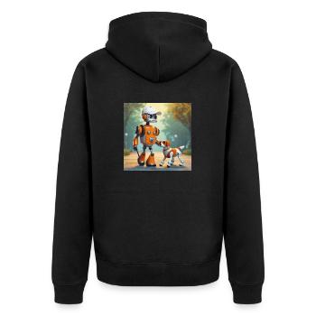 cute little orange futuristic vintage robots - Unisex Premium Organic Zip Hoodie - black - Back - Nico (187cm)