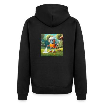 cute little orange futuristic vintage robot - Unisex Premium Organic Zip Hoodie - black - Back - Nico (187cm)