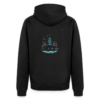 Festliches Winterwunderland: Gemütliche Hütte inmitten von Schnee - Unisex Premium Bio Zip Hoodie - Schwarz - Hinten - Nico (187cm)