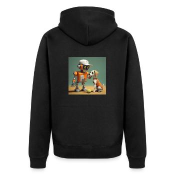 cute little orange futuristic vintage robot - Unisex Premium Organic Zip Hoodie - black - Back - Nico (187cm)