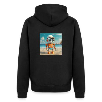 niedlicher kleiner orangefarbener futuristischer Vintage-Roboter - Unisex Premium Bio Zip Hoodie - Schwarz - Hinten - Nico (187cm)