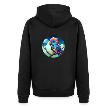 Papagei Vogel Illustration - Unisex Premium Bio Zip Hoodie - Schwarz - Hinten - Nico (187cm)
