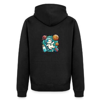 Niedliches Astronauten-Weltraumkätzchen inmitten von Garnplaneten - Unisex Premium Bio Zip Hoodie - Schwarz - Hinten - Nico (187cm)