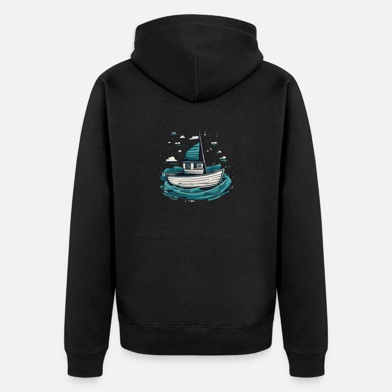 Fischerboot auf hoher See - Unisex Premium Bio Zip Hoodie - Schwarz