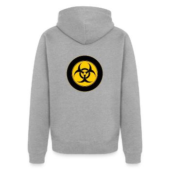 Panneau Mod Biohazard - Veste à capuche bio Premium Unisexe - gris chiné - Dos - Nico (187cm)